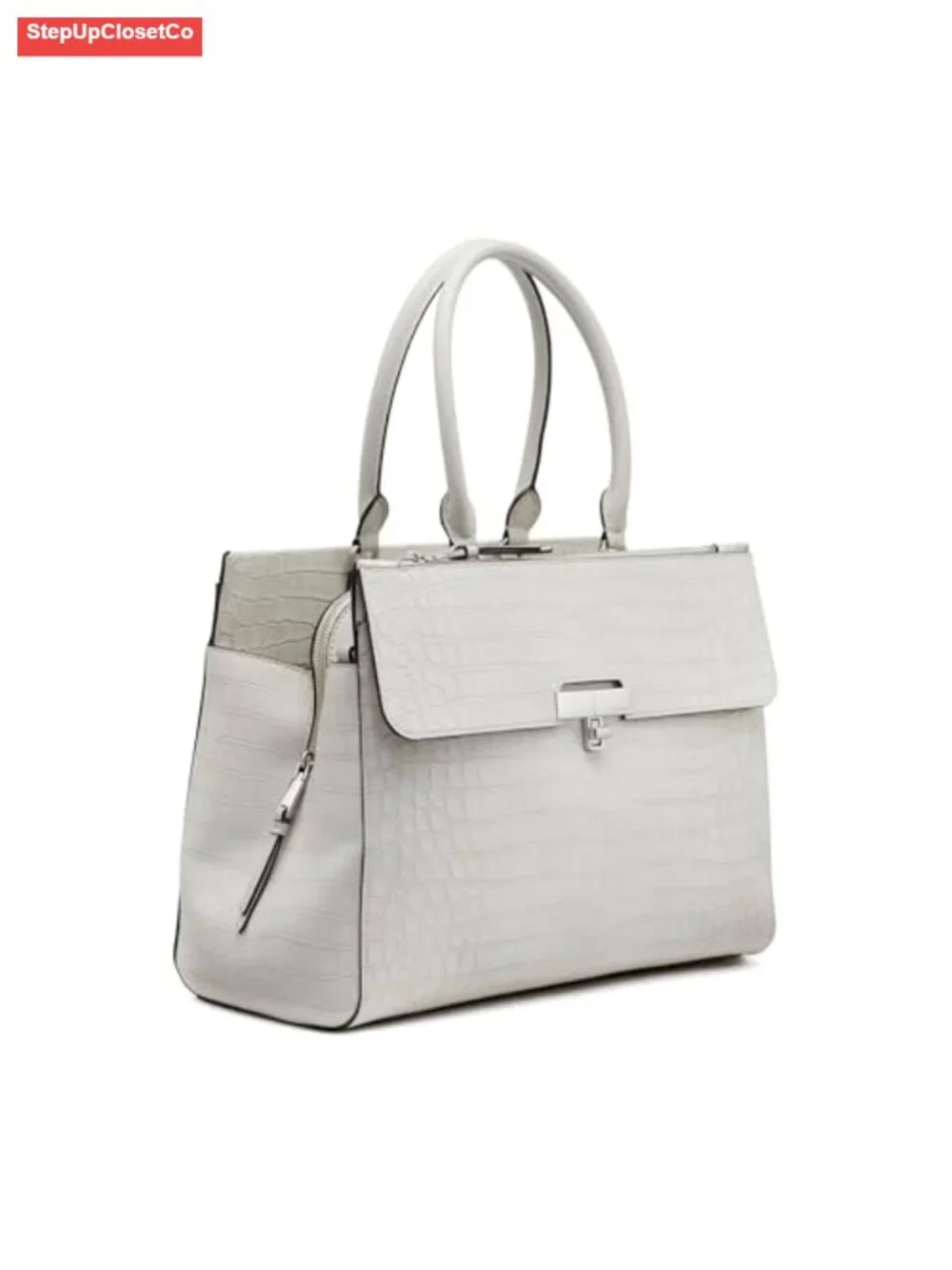 Vegan Leather Tote Bag with Shoulder Strap, 3 Pockets, Monogram